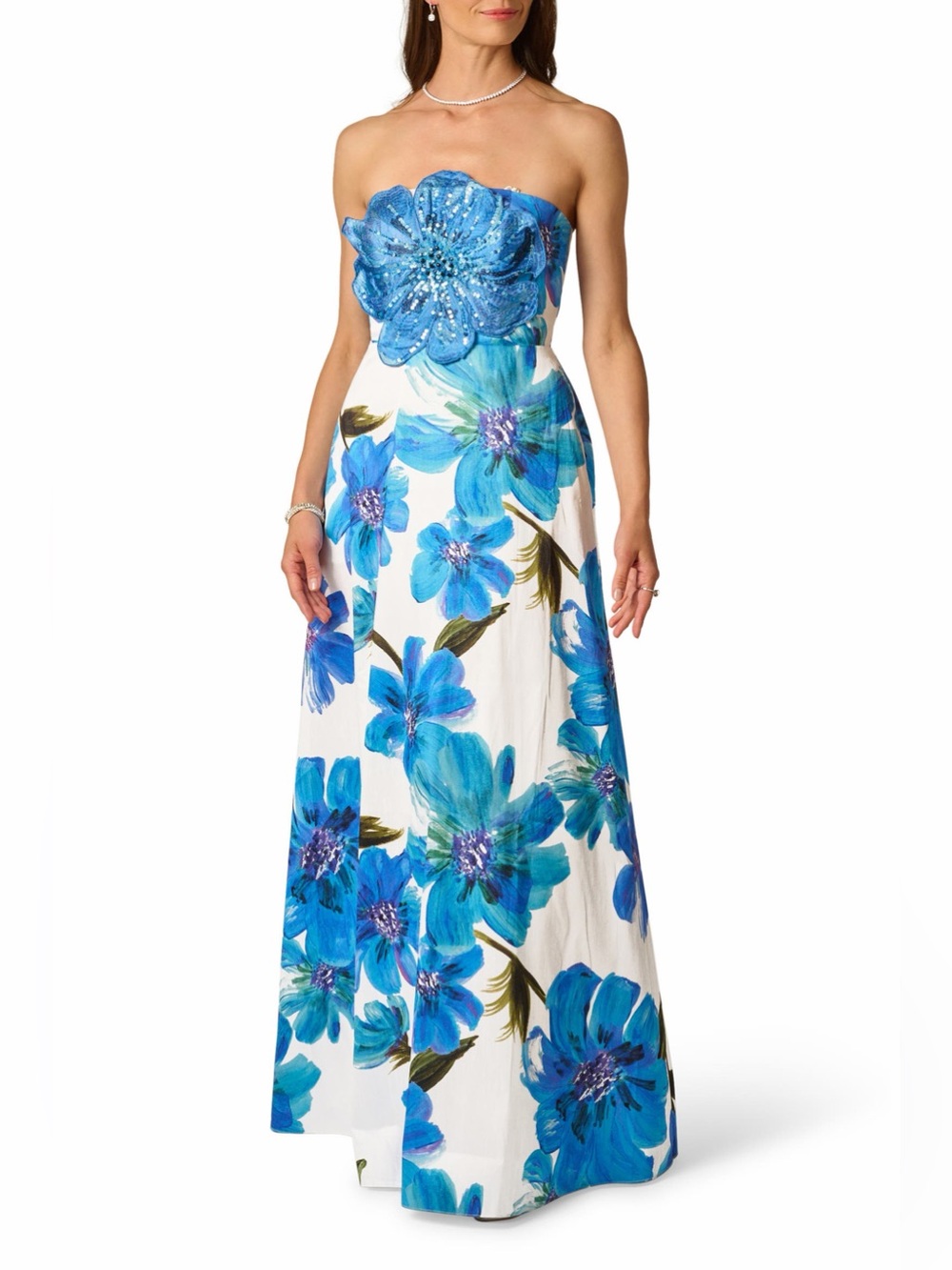 NWT Adrianna Papell Floral Print Strapless Gown